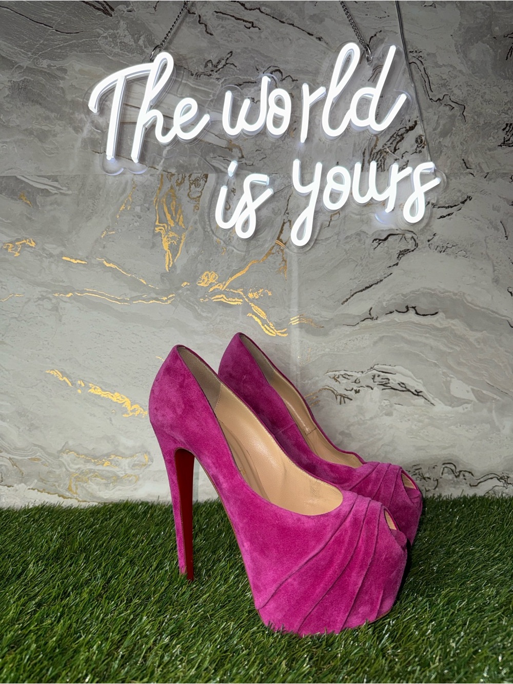 Christian Louboutin Drapesse 160 Raspberry Pink Suede Platform Pumps 39.5